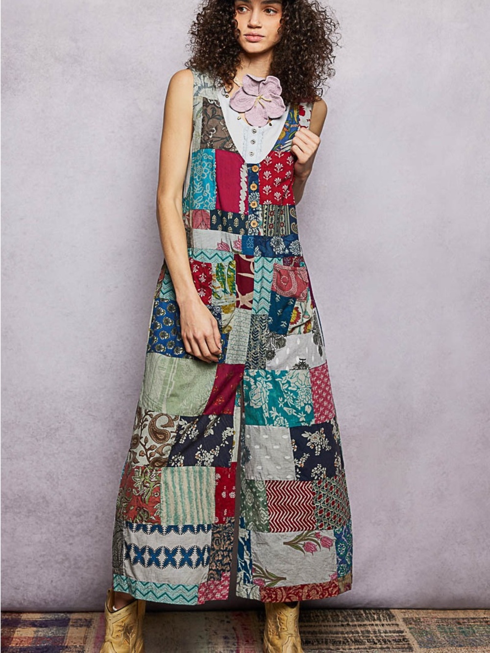 POL Sleeveless Patchwork Wide Leg Jumpsuit
